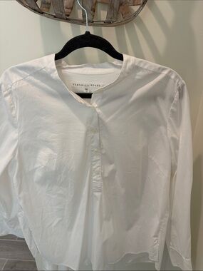 Veronica Beard White Band-Collar Casual Button-Down Shirt
